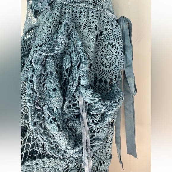 Magnolia Pearl Teal Crochet Silk Ribbon Patchwork Overalls ⭐️Please Read - Picture 9 of 16